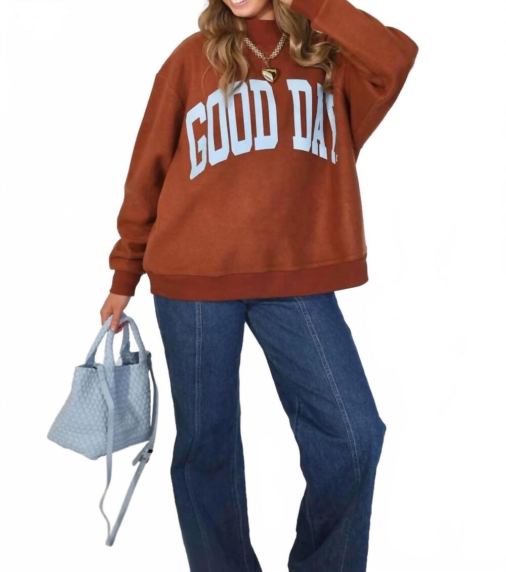NEW POPPY & PINE good day polka dot reversible mock neck sweatshirt in brown